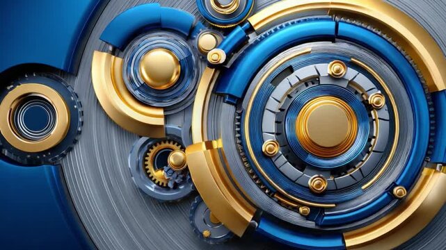 Abstract Gearwork: a captivating close-up of intricate mechanical gears, showcasing the elegance of precision engineering and technological advancement. the design's blend of polished textures, gold.