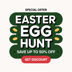 Naklejka premium Easter egg hunt special offer with discount big discount selling post vector illustration isolated on white background.