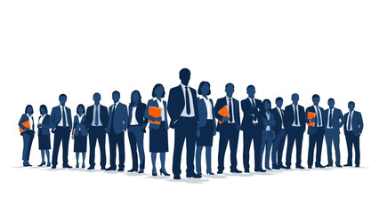 A diverse group of professionals in business attire standing together in a unified formation.