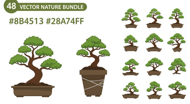 Collection of Adorable Vector Nature Bundle Bonsai Trees for Graphic Design Projects