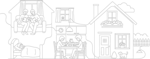 Obraz premium Family life inside a cozy home with love and care