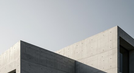 Modern concrete architectural structure against a pale sky.  Clean lines and geometric shapes