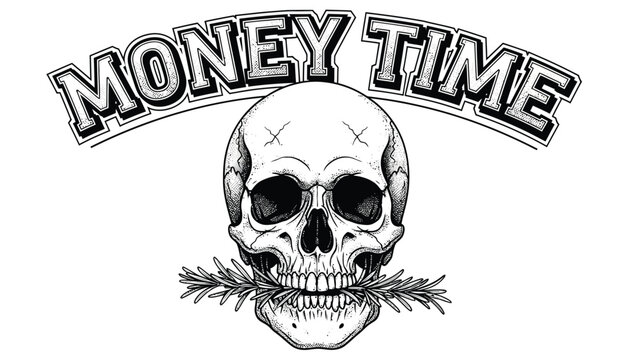 Skull Illustration with Money Time Banner.