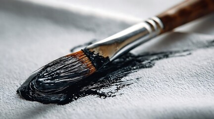A paintbrush with black paint on a white surface