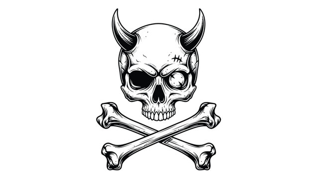 Demonic Skull with Crossed Bones Emblem.