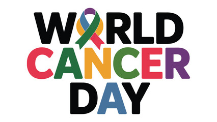 World Cancer Day: A vibrant, impactful graphic design for World Cancer Day, the image of raising awareness and support, to honor the ongoing fight and hope for a world free of cancer.