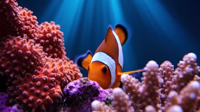 Vibrant Clownfish Swimming Among Colorful Coral Reef Underwater