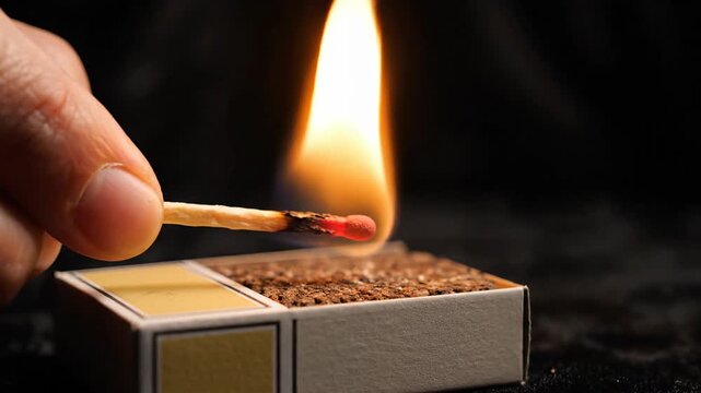 Lighting Matchstick with Hand and Matchbox.