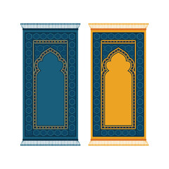 Islamic prayer mats in blue and yellow with arch blue prayer mat yellow prayer mat arch geometric patterns
