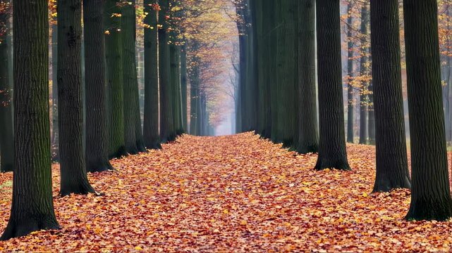 Autumnal Forest Path - A Serene Walk Through Natures Beauty.