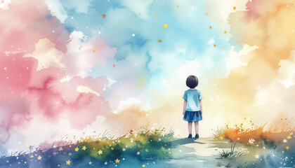 未来を見つめる子どもの希望：Child Looking Toward the Future
