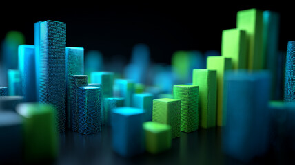 Abstract vertical data blocks forming a rising structure illustrating analytics growth performance metrics and digital progress.
