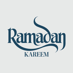 Ramadan Kareem blue text on light gray background Islamic greeting Arabic calligraphy