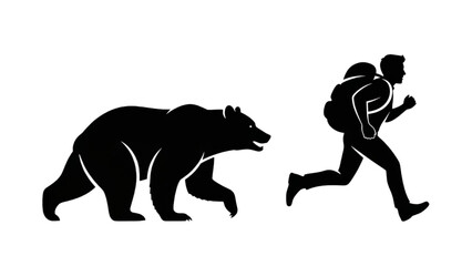 Obraz premium Bear Chasing Camper Silhouette Wild Animal Attack Survival Scene