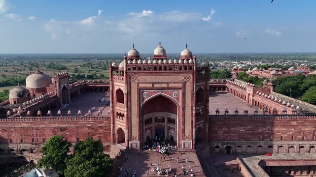 Aerial view of Buland Darwaza, the world&rsquo;s highest gateway in Fatehpur Sikri, India