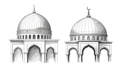 Obraz premium Architectural Elegance: A monochrome illustration showcases the refined beauty of a mosque's architectural elements, revealing a sense of reverence and artistic precision.
