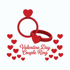Red Valentine's Day couple rings with hearts red hearts wedding rings love vector illustration isolated on white background.