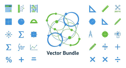 Mathematical vector bundle containing calculations and geometrical figures for design and