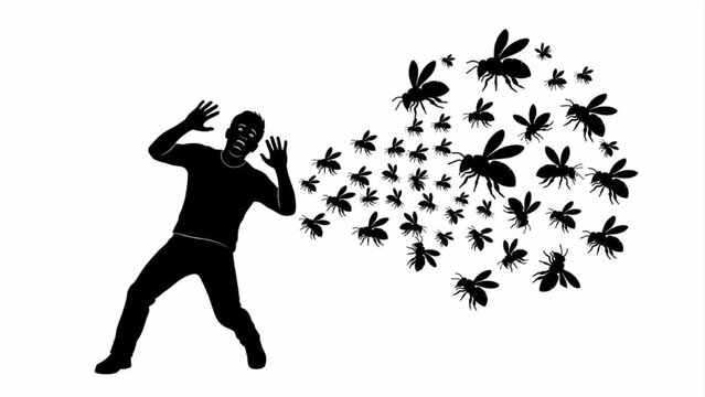 Bee Attack Silhouette Man Running from Swarm