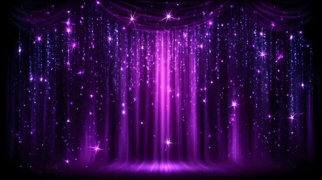 A mesmerizing purple curtain of sparkling lights and stars in a dark environment