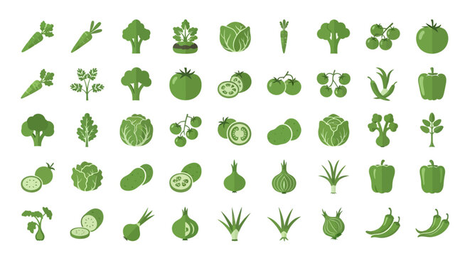 Green vegetable icons collection: Fresh, natural, healthy, and sustainable food concept  vector