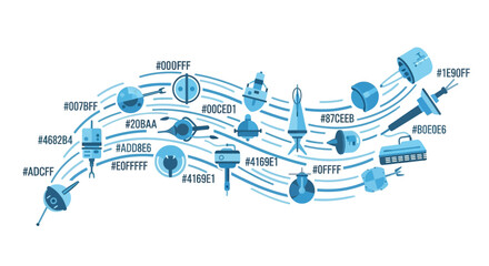 Stylized Illustration Displaying Various Blue Nautical Buoys and Color Hex Codes Representing © M