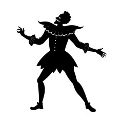 Minimalist Silhouette of a Dancing Clown Exuding Energetic Playful Movement