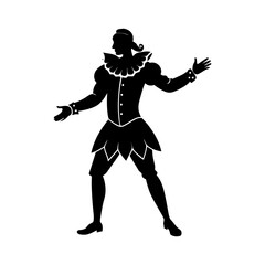 Minimalist Playful Jester Silhouette in Dynamic Pose for Theatrical Art