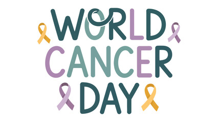 World Cancer Day: Raising awareness for the global fight against cancer, this image features a stylized inscription surrounded by symbolic ribbons, promoting support and solidarity. 