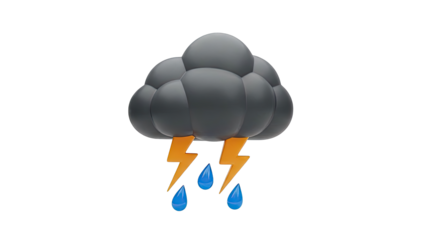 3D Render of Storm Cloud with Lightning and Raindrops