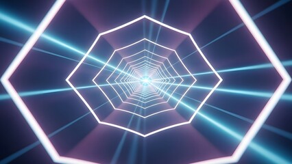 Infinite neon light hexagon tunnel background abstract futuristic cyberspace wormhole perspective design