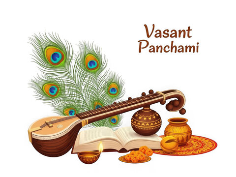 Vasant panchami celebration elements isolated on transparent background