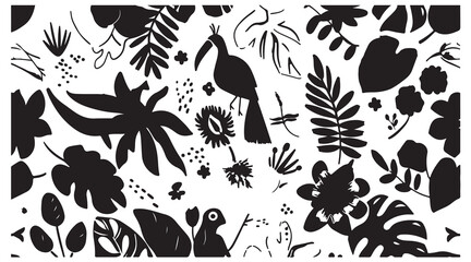 Naklejka premium Floral Flower Botanical Pattern Design, Black White Nature Illustration Art, Hand Drawn Garden Sketch Set, Organic Plant Doodle Collection, Beautiful Bloom Graphic Elements, Natural Flora Clipart Bund