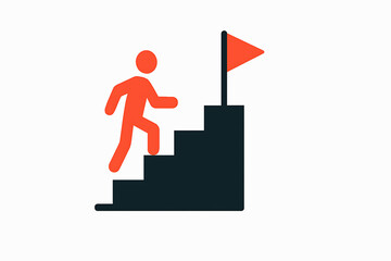 Vector illustration of staircase with person climbs the stairs to flag new
