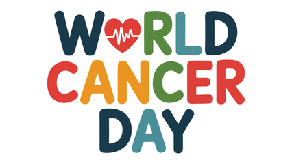 World Cancer Day: Colorful typography with a heart, symbolizing support, awareness, and solidarity against cancer. It highlights a day dedicated to global cancer awareness. © Mohiuddin123