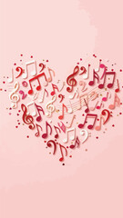 Musical Heart Shape Formed by Red Musical Notes on Pink Background for Valentine