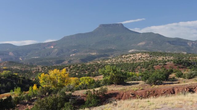 Cerro Pedernal, a distinctive landmark in the high desert of northern New Mexico, as seen from Ca&ntilde;ones Creek