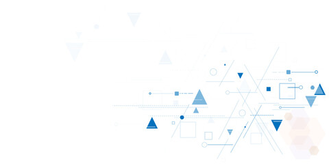 Abstract geometric vector design featuring blue triangles with dots and line. Futuristic science and technology wallpaper