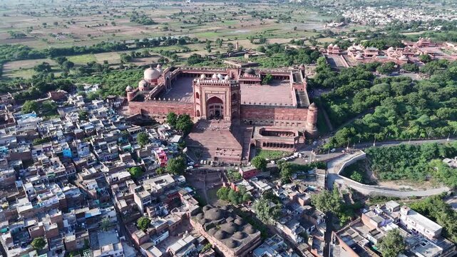 Aerial view of Buland Darwaza, the world&rsquo;s highest gateway in Fatehpur Sikri, India