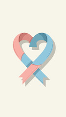 VALENTINE intertwined heart ribbons in pink and blue colors symbolizing love and affection on a light background