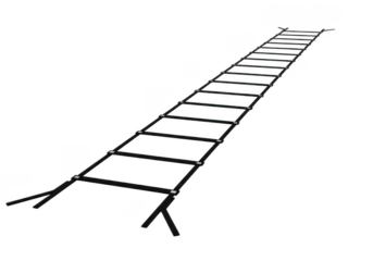 Black metal ladder with multiple rungs and feet, ideal for climbing, isolated on transparent background