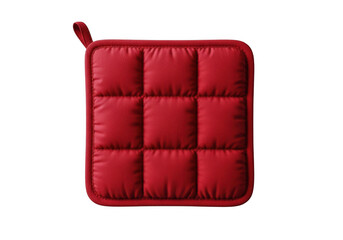 Red quilted oven mitt or pot holder with loop handle isolated on transparent background