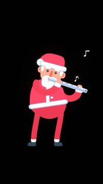 2d animation of Santa Claus playing on flute, video with alpha channel transparent background