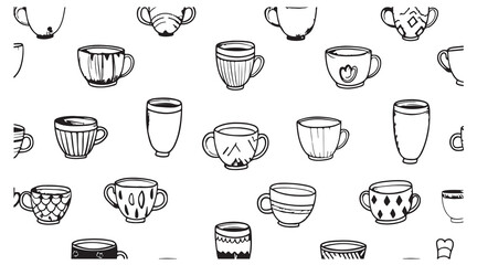 coffee cup illustration, hand drawn mug sketches, cafe drink artwork, tea cup line art, kitchen beverage design, coffee doodle pattern, black cup drawing, minimal cafe illustration, beverage icon styl