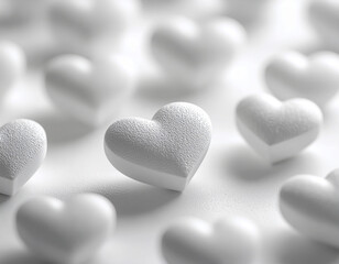 Many small white heart candies scattered.