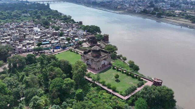 Aerial view of Chini Ka Rauza, a historic Mughal monument in Agra, India