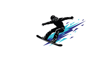 Snowboarder Performing Trick on Snowboard with Blue Trails © Naseem