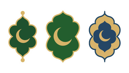 Fototapeta premium Moon and Floral Ornament: three elegant ornament designs featuring a crescent moon emblem, symbolizing peace, with decorative floral motifs, a harmonious blend of nature and spiritual serenity.