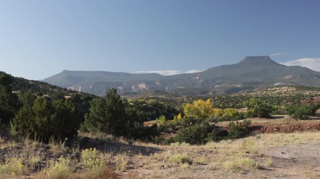 Cerro Pedernal, a distinctive landmark in the high desert of northern New Mexico, as seen from Ca&ntilde;ones Creek