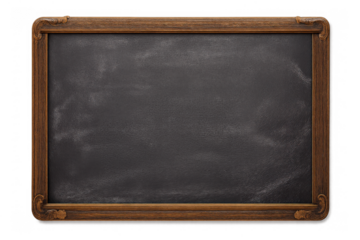 Blank chalkboard with vintage rustic wooden frame, empty blackboard surface and copy space, transparent background